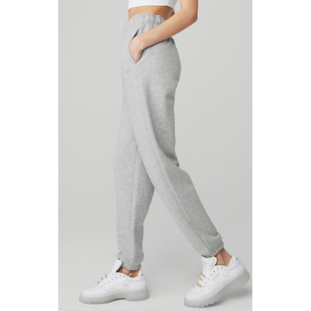 Alo Accolade Sweatpants Athletic Heathered Grey High-Rise Fleece Joggers Sweats - Picture 4 of 14